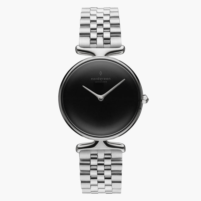 UN28SI5LSIBL UN32SI5LSIBL &Unika black dial women's watch in silver with 5-link strap UN28SI5LSIBL UN32SI5LSIBL &Unika black dial women's watch in silver with 5-link strap