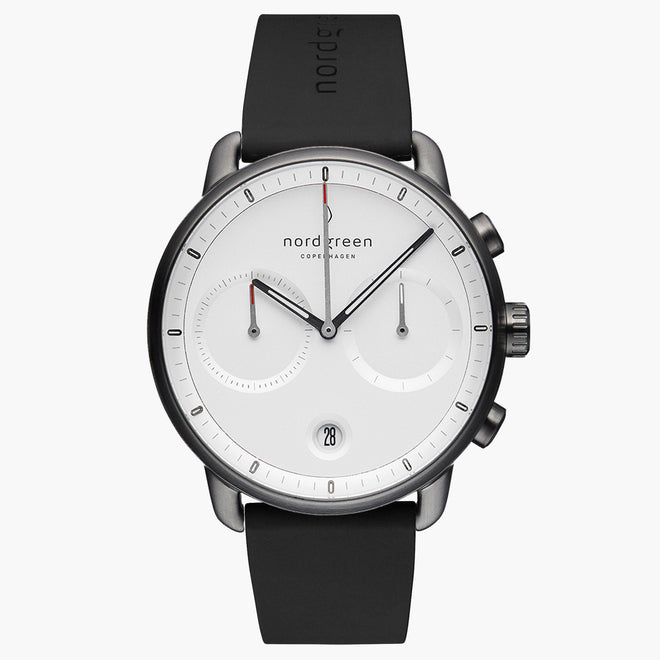 PI42GMRUBLXX &Gunmetal men's watch with white face and black rubber strap PI42GMRUBLXX &Gunmetal men's watch with white face and black rubber strap