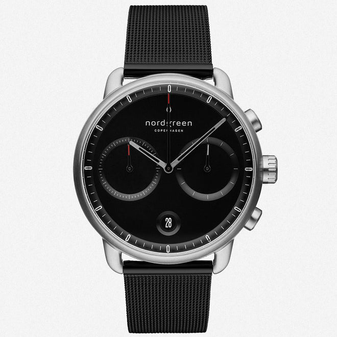 PI42SIMEBLBL &Pioneer black on black men's watch in silver with black mesh strap PI42SIMEBLBL &Pioneer black on black men's watch in silver with black mesh strap