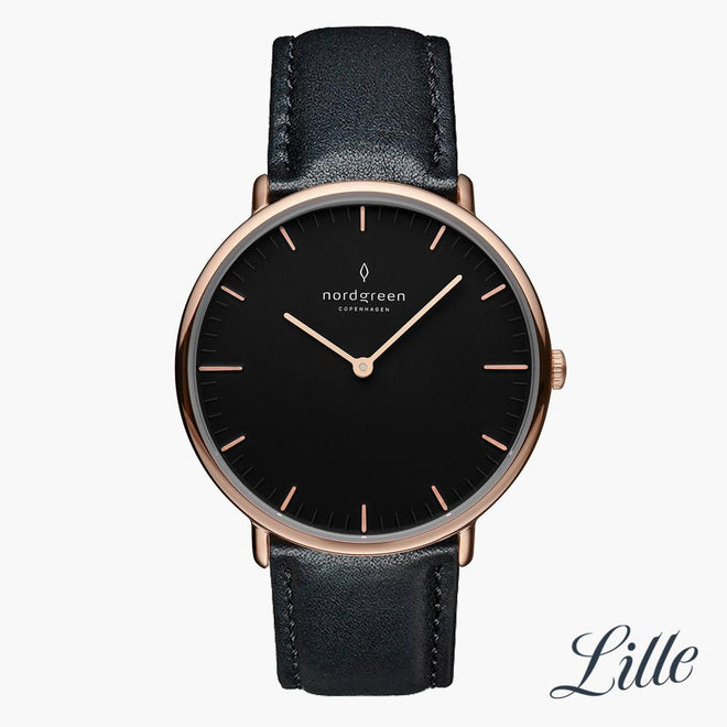 NR32RGLEBLBL NR28RGLEBLBL &Native black dial women's watch in rose gold with black leather straps NR32RGLEBLBL NR28RGLEBLBL &Native black dial women's watch in rose gold with black leather straps