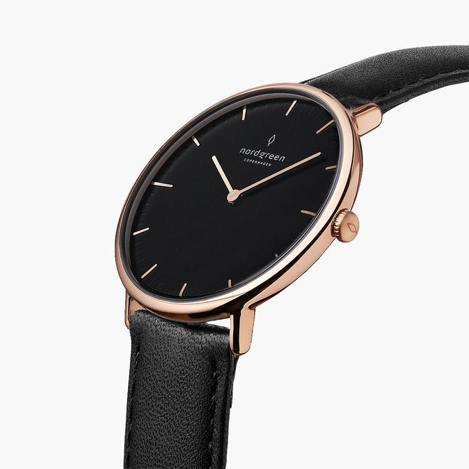 NR36RGLEBLBL NR40RGLEBLBL &Native black on black men's watch in rose gold with black leather straps NR36RGLEBLBL NR40RGLEBLBL &Native black on black men's watch in rose gold with black leather straps