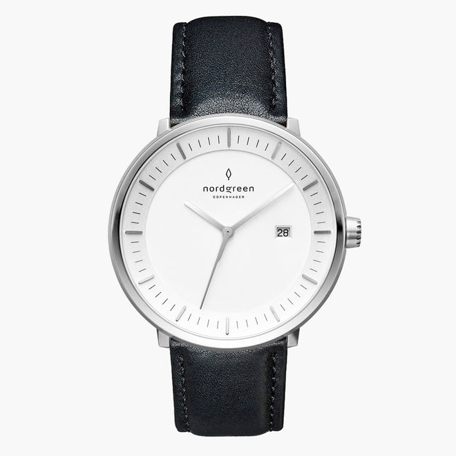 PH36SILEBLXX PH40SILEBLXX &Philosopher men's watch with white face in silver with black leather strap PH36SILEBLXX PH40SILEBLXX &Philosopher men's watch with white face in silver with black leather strap