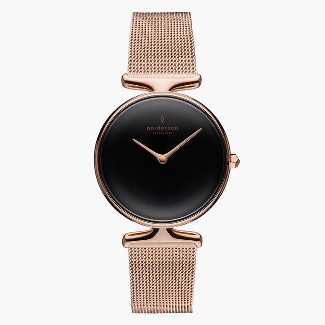 UN28RGMEROBL UN32RGMEROBL &Unika black dial women's watch in rose gold with mesh strap UN28RGMEROBL UN32RGMEROBL &Unika black dial women's watch in rose gold with mesh strap