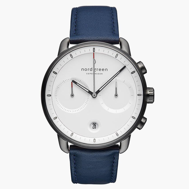 PI42GMLENAXX &Gunmetal men's watch with white face and blue leather strap PI42GMLENAXX &Gunmetal men's watch with white face and blue leather strap