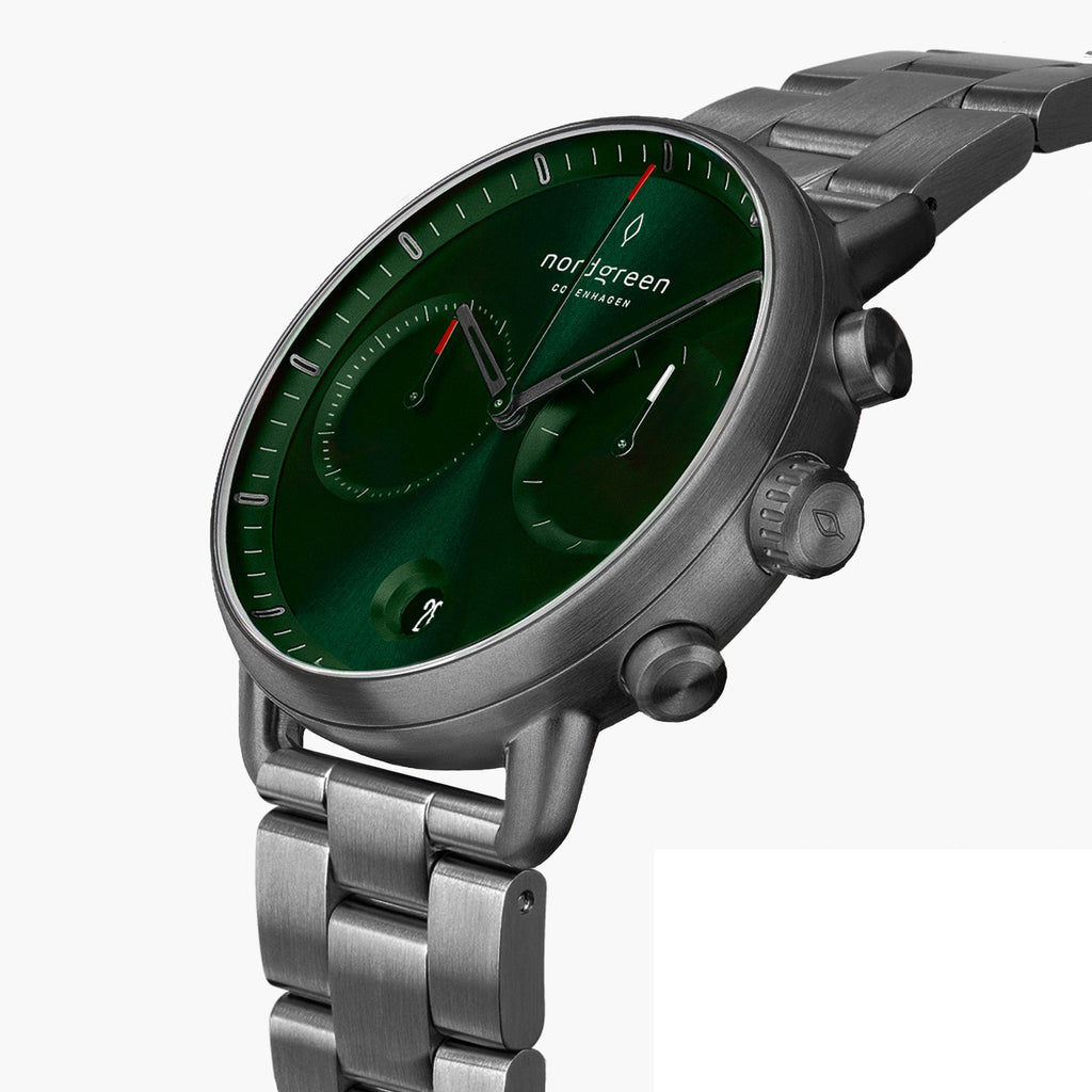 Pioneer - BUNDLE Green Sunray Dial Gun Metal | 3 Link & Brown Leather Strap