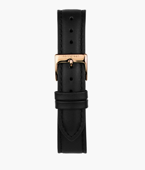 BLACK LEATHER WATCH STRAP ROSE GOLD