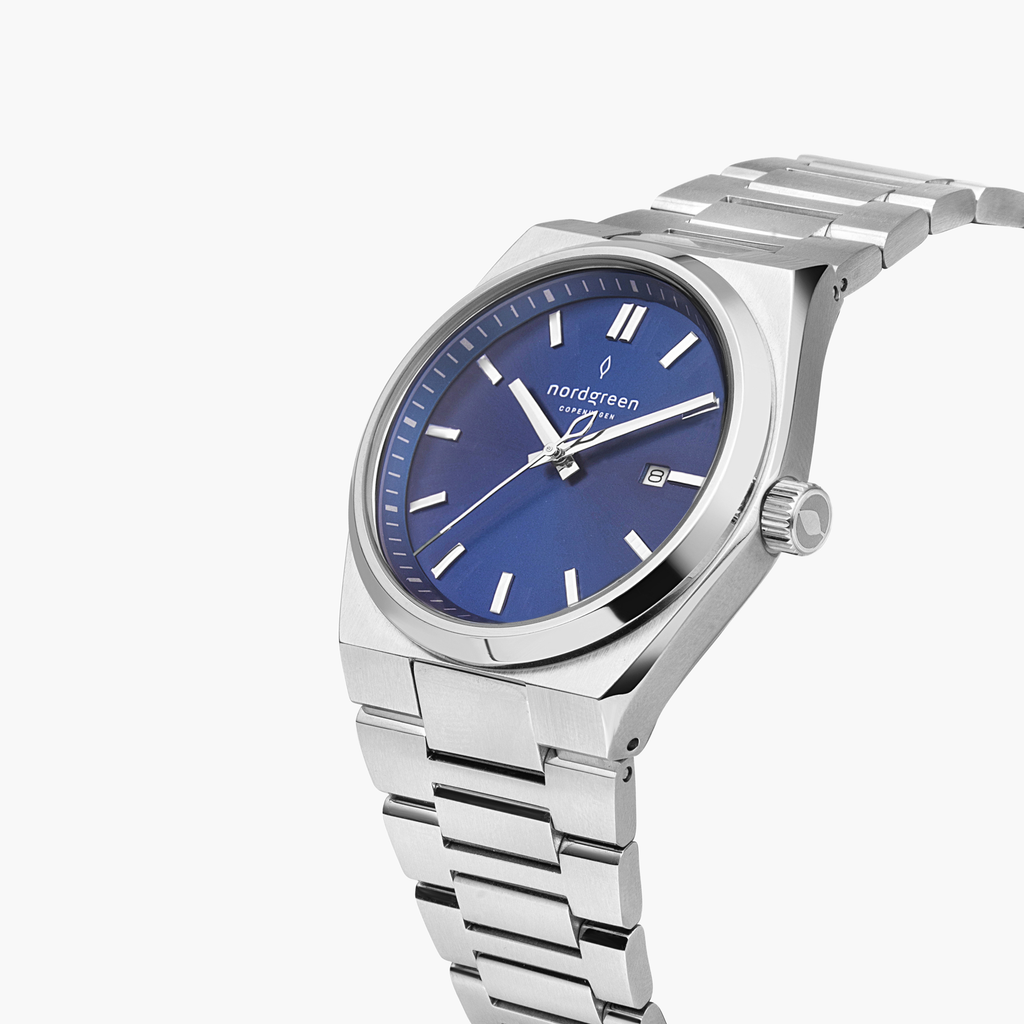 Succession 41MM Navy Dial with Silver H- Link Watch Strap