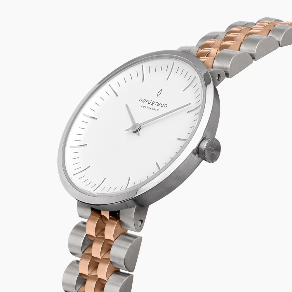 IN32SI5LSRXX - Infinity 32mm Silver White Dial with 2T 5-Link Silver/Rose Gold Watch Strap