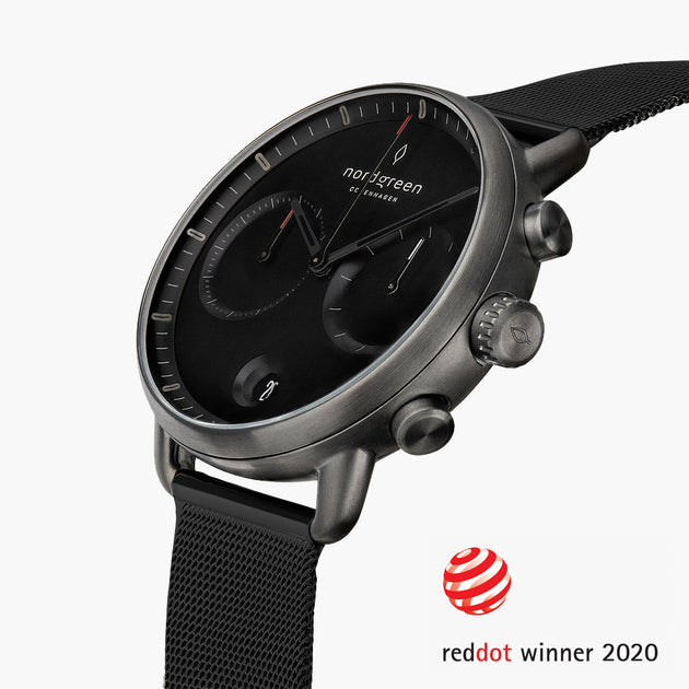 PI42GMMEBLBL &Pioneer black on black men's watch in gunmetal with black mesh strap
