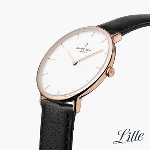 NR32RGLEBLXX NR28RGLEBLXX &Native rose gold watch women with black leather straps