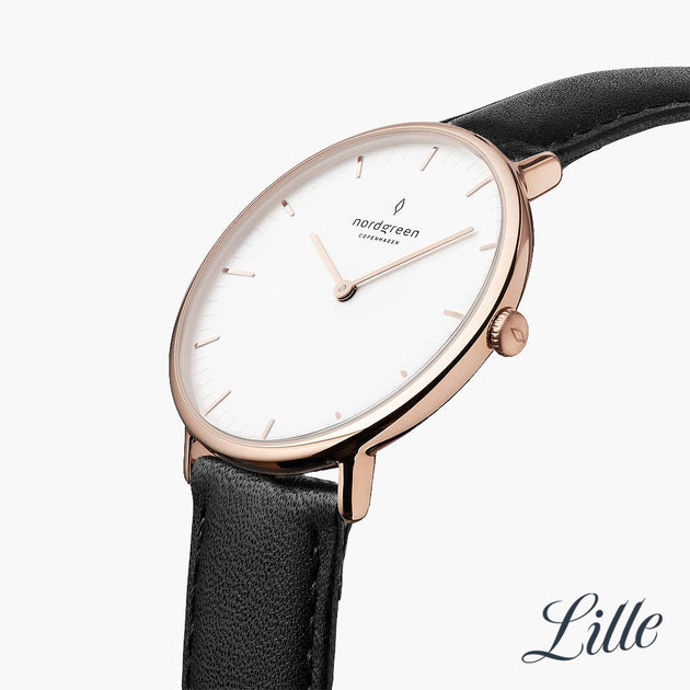 NR32RGLEBLXX NR28RGLEBLXX &Native rose gold watch women with black leather straps