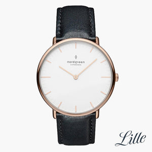 NR32RGLEBLXX NR28RGLEBLXX &Native rose gold watch women with black leather straps