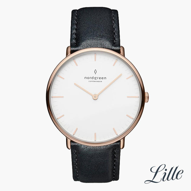 NR32RGLEBLXX NR28RGLEBLXX &Native rose gold watch women with black leather straps