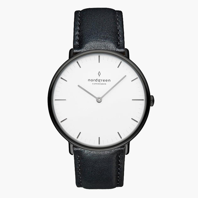 NR36GMLEBLXX NR40GMLEBLXX &Native men's watch with white face in gunmetal with black leather straps