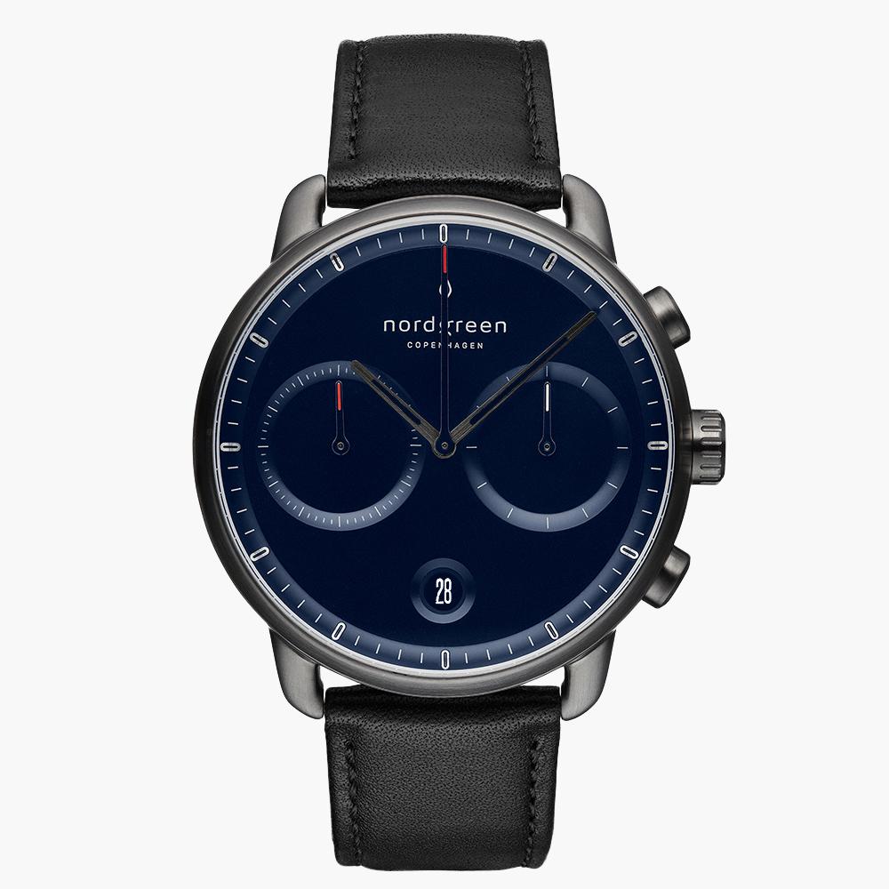 PI42GMLEBLNA &Men's blue dial watches in gunmetal with black leather straps