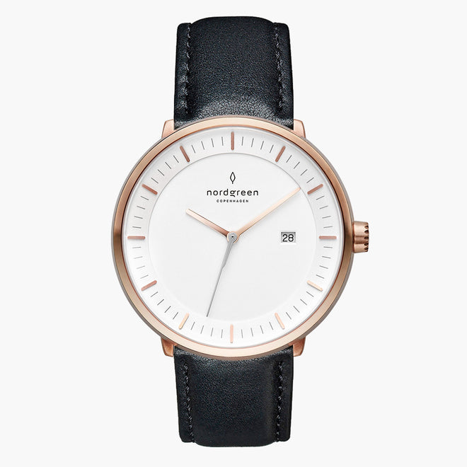 PH36RGLEBLXX PH40RGLEBLXX &Philosopher rose gold watch with black leather straps