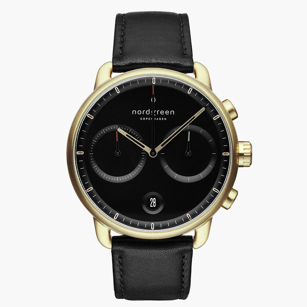 PI42GOLEBLBL &Pioneer black gold men's watch with black leather strap