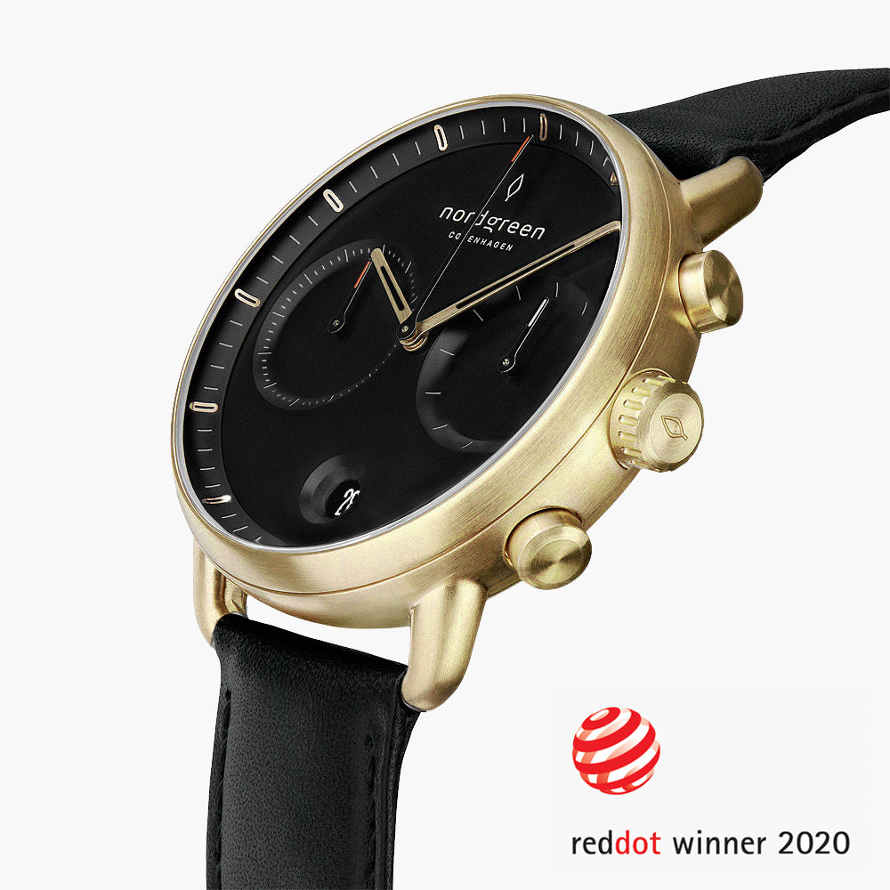 PI42GOLEBLBL &Pioneer black gold men's watch with black leather strap
