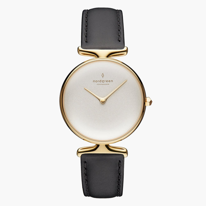 UN28GOLEBLXX UN32GOLEBLXX &Unika gold watches for women with white dial and black leather strap