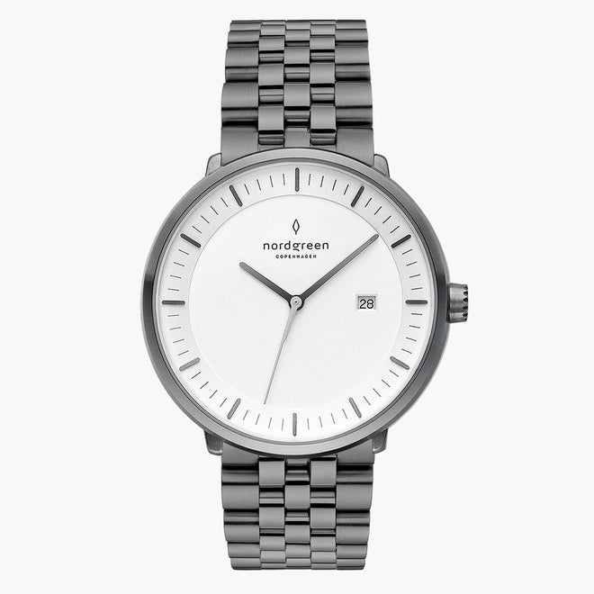 PH36GM5LGUXX PH40GM5LGUXX &Philosopher men's watch with white dial in gunmetal with 5-link straps