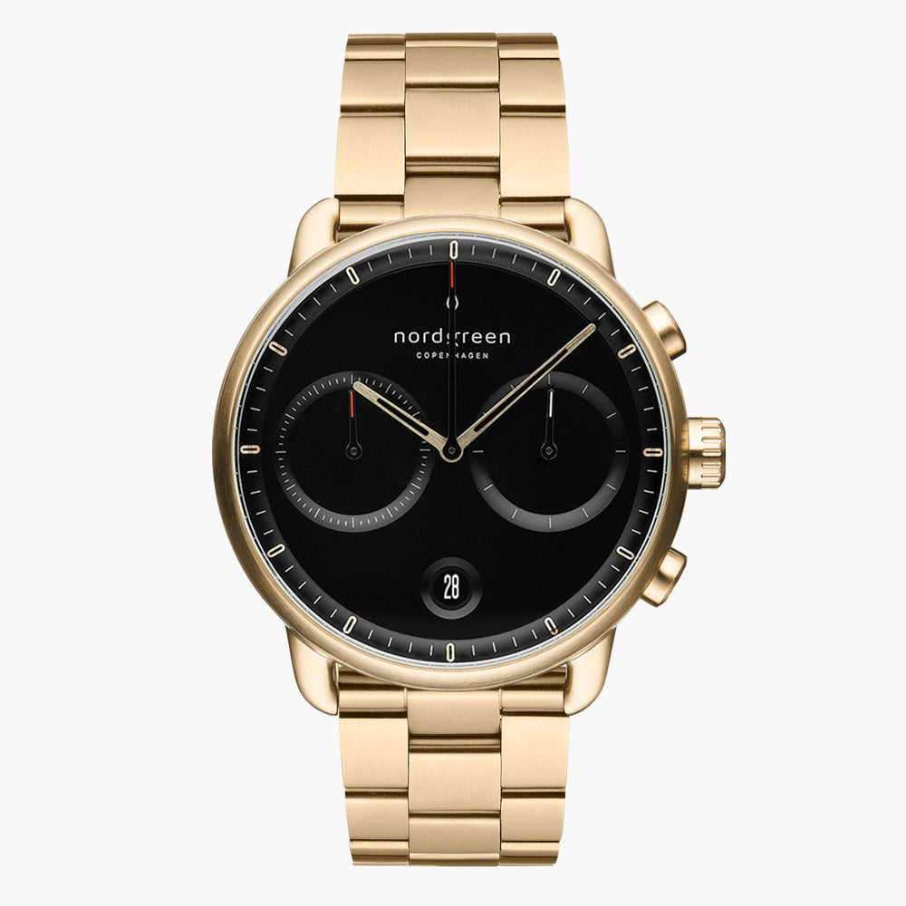 PI42GO3LGOBL &Pioneer black gold men's watch with 3-link strap