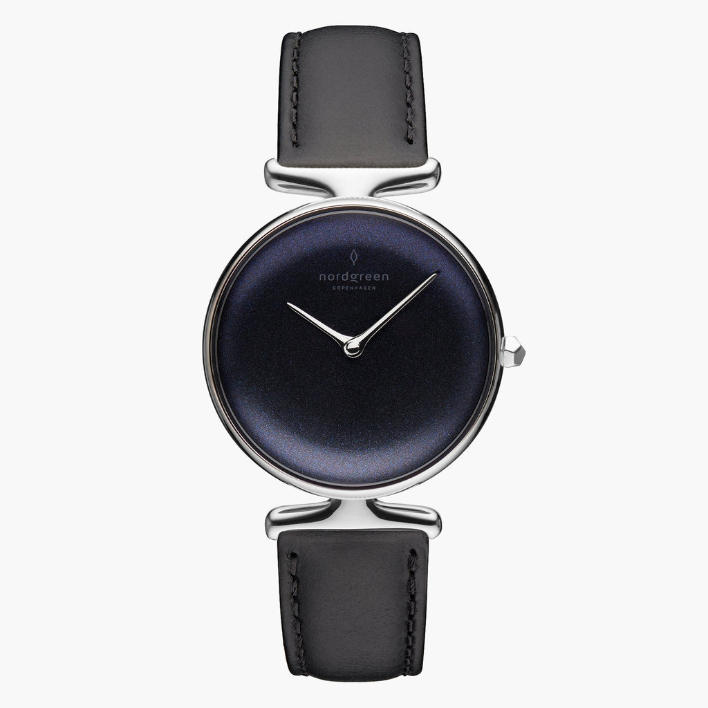 UN28SILEBLRB UN32SILEBLRB &Unika rainbow black dial women's watch in silver with black leather strap