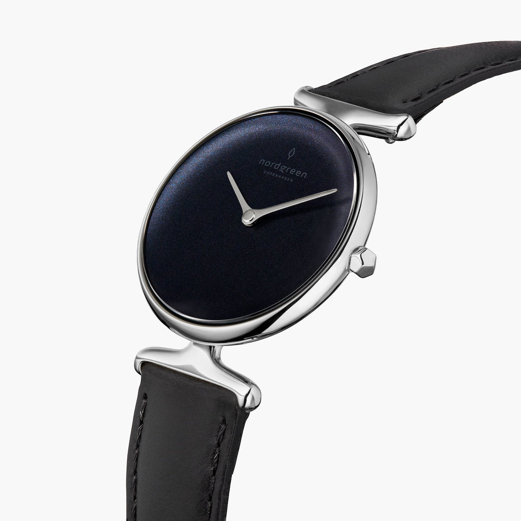 UN28SILEBLRB UN32SILEBLRB &Unika rainbow black dial women's watch in silver with black leather strap