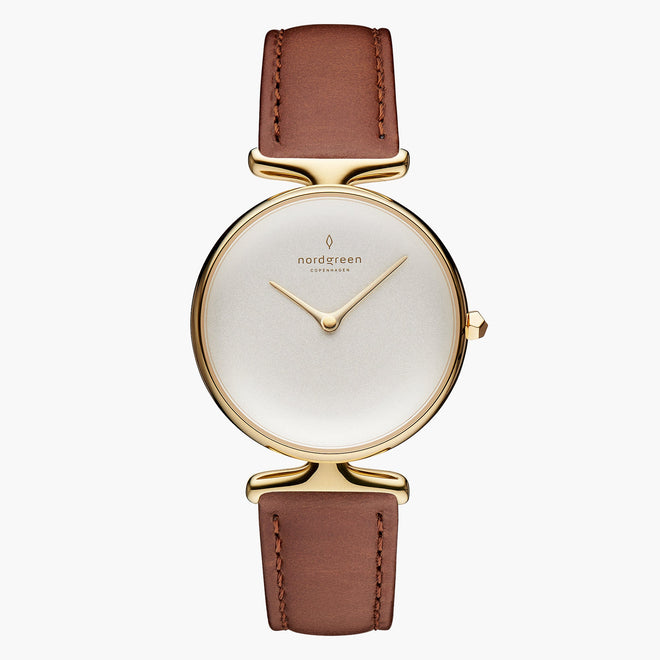 UN28GOLEBRXX UN32GOLEBRXX &Unika gold watches for women with white dial and brown leather strap