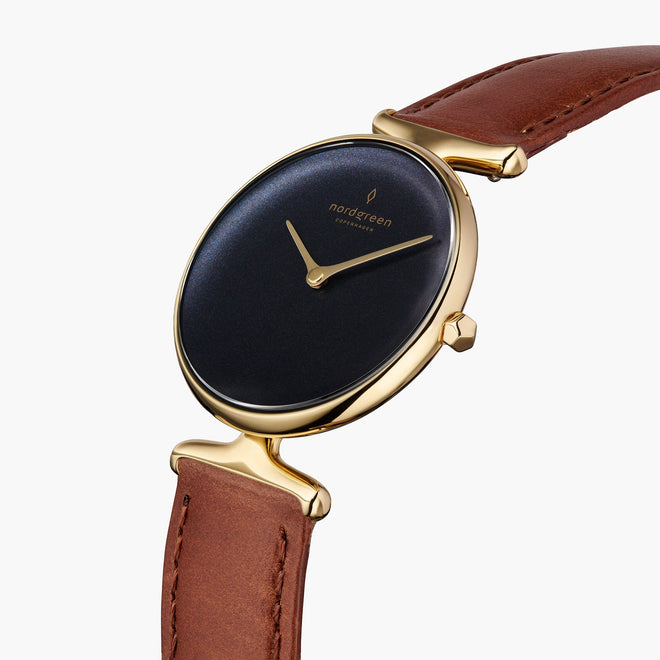 UN28GOLEBRRB UN32GOLEBRRB &Unika gold watches for women with rainbow black dial and brown leather strap
