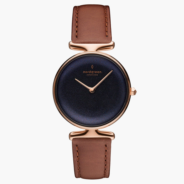 UN28RGLEBRRB UN32RGLEBRRB &Unika rainbow black dial women's watch in rose gold with brown leather strap