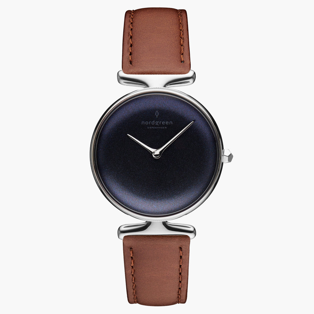 UN28SILEBRRB UN32SILEBRRB &Unika rainbow black dial women's watch in silver with brown leather strap