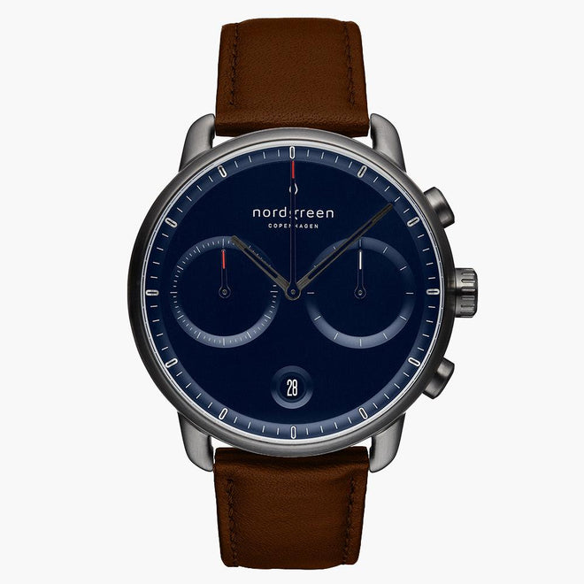 PI42GMLEDBNA &Men's blue dial watches in gunmetal with dark brown straps