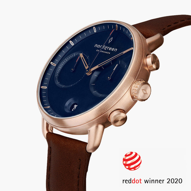 PI42RGLEDBNA &Men's blue dial watches in rose gold with dark brown straps