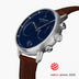 PI42SILEDBNA &Nordgreen men's silver watch with blue face and dark brown leather straps