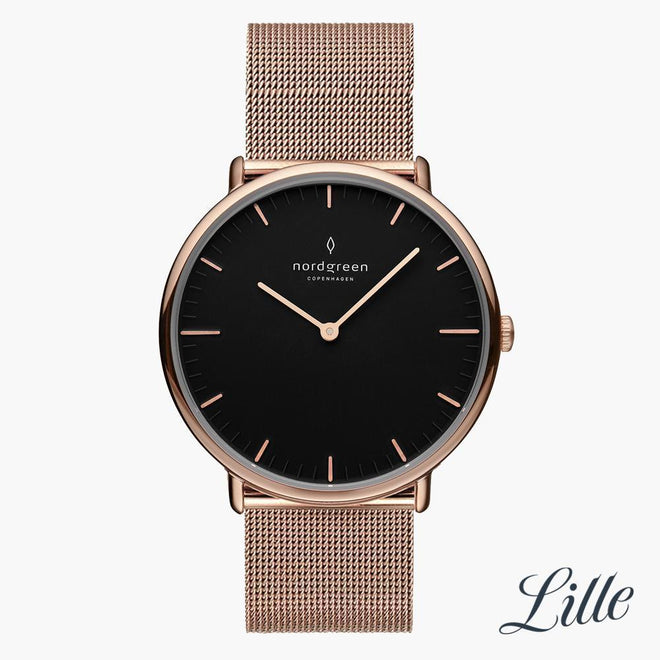 NR32RGMEROBL NR28RGMEROBL &Native black dial women's watch in rose gold with mesh straps