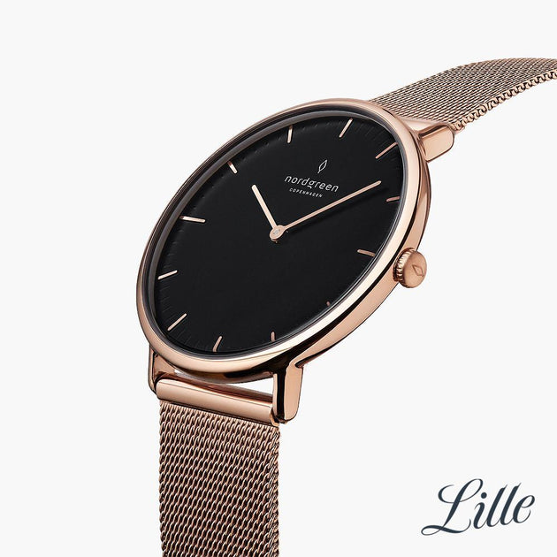 NR32RGMEROBL NR28RGMEROBL &Native black dial women's watch in rose gold with mesh straps