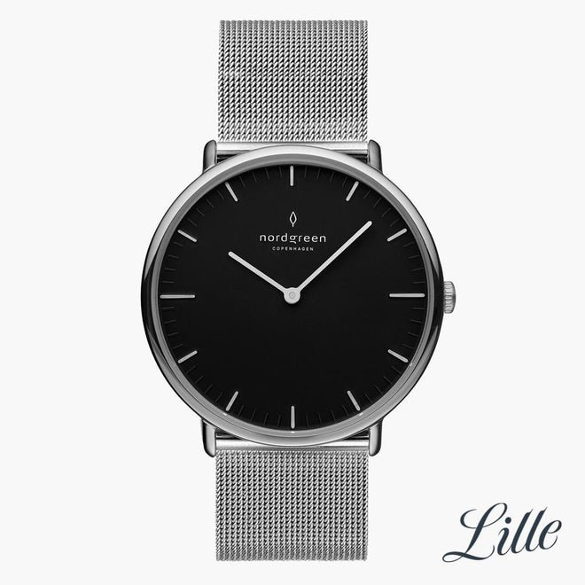 NR32SIMESIBL NR28SIMESIBL &Native black dial women's watch in silver with mesh straps