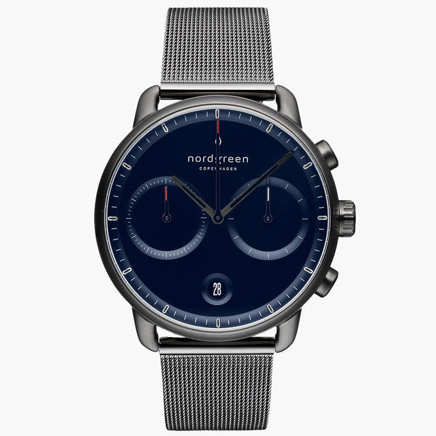 PI42GMMEGUNA &Men's blue dial watches in gunmetal with mesh straps