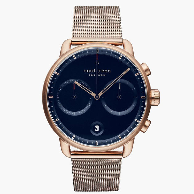PI42RGMERONA &Men's blue dial watches in rose gold with mesh straps
