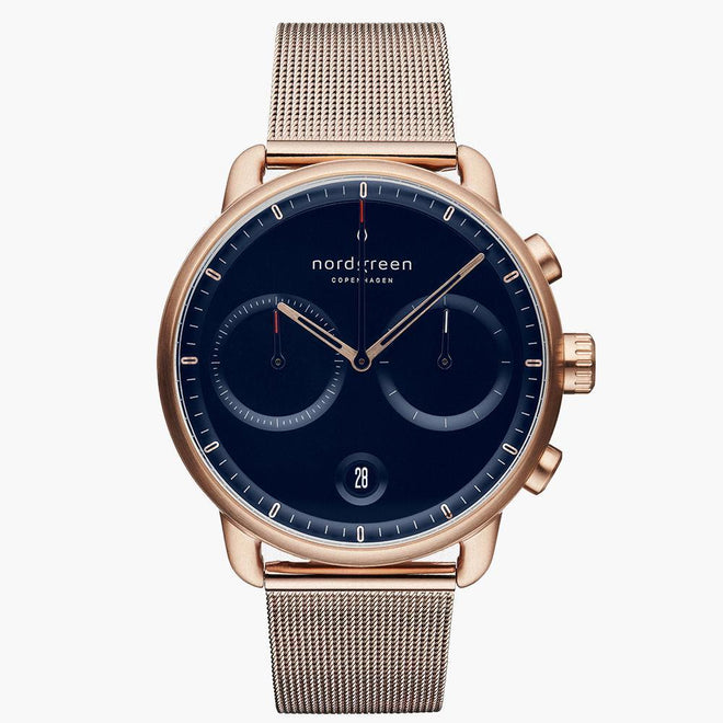 PI42RGMERONA &Men's blue dial watches in rose gold with mesh straps