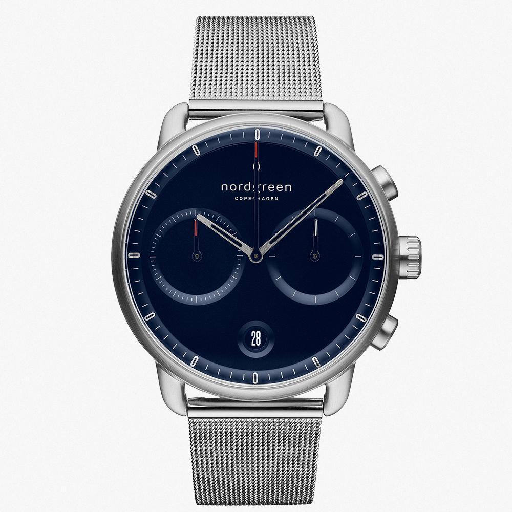 PI42SIMESINA &Pioneer men's silver watch with blue face and mesh strap