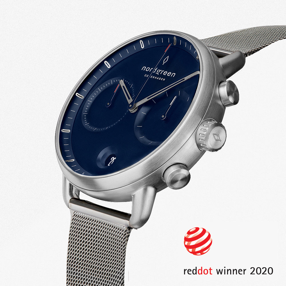 PI42SIMESINA &Pioneer men's silver watch with blue face and mesh strap