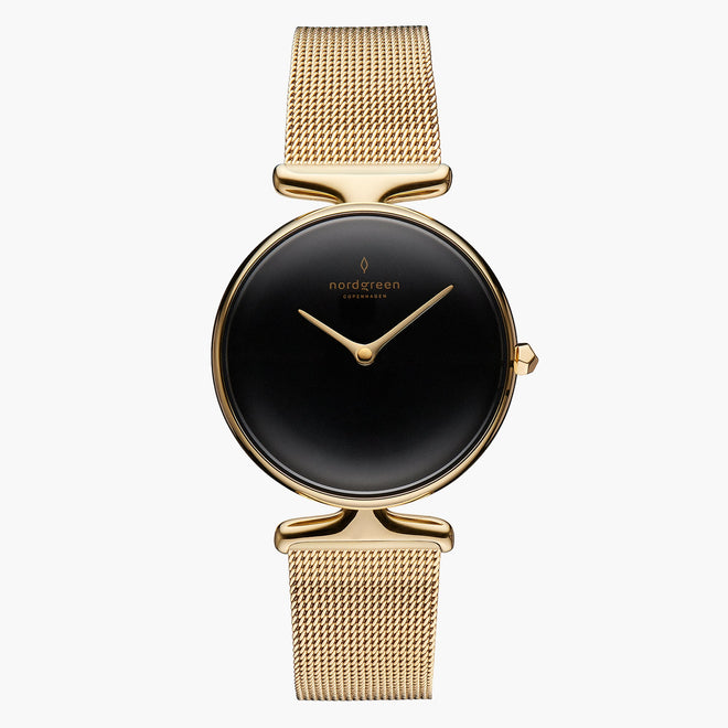 UN28GOMEGOBL UN32GOMEGOBL &Unika gold watches for women with black dial and mesh strap