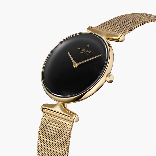 UN28GOMEGOBL UN32GOMEGOBL &Unika gold watches for women with black dial and mesh strap