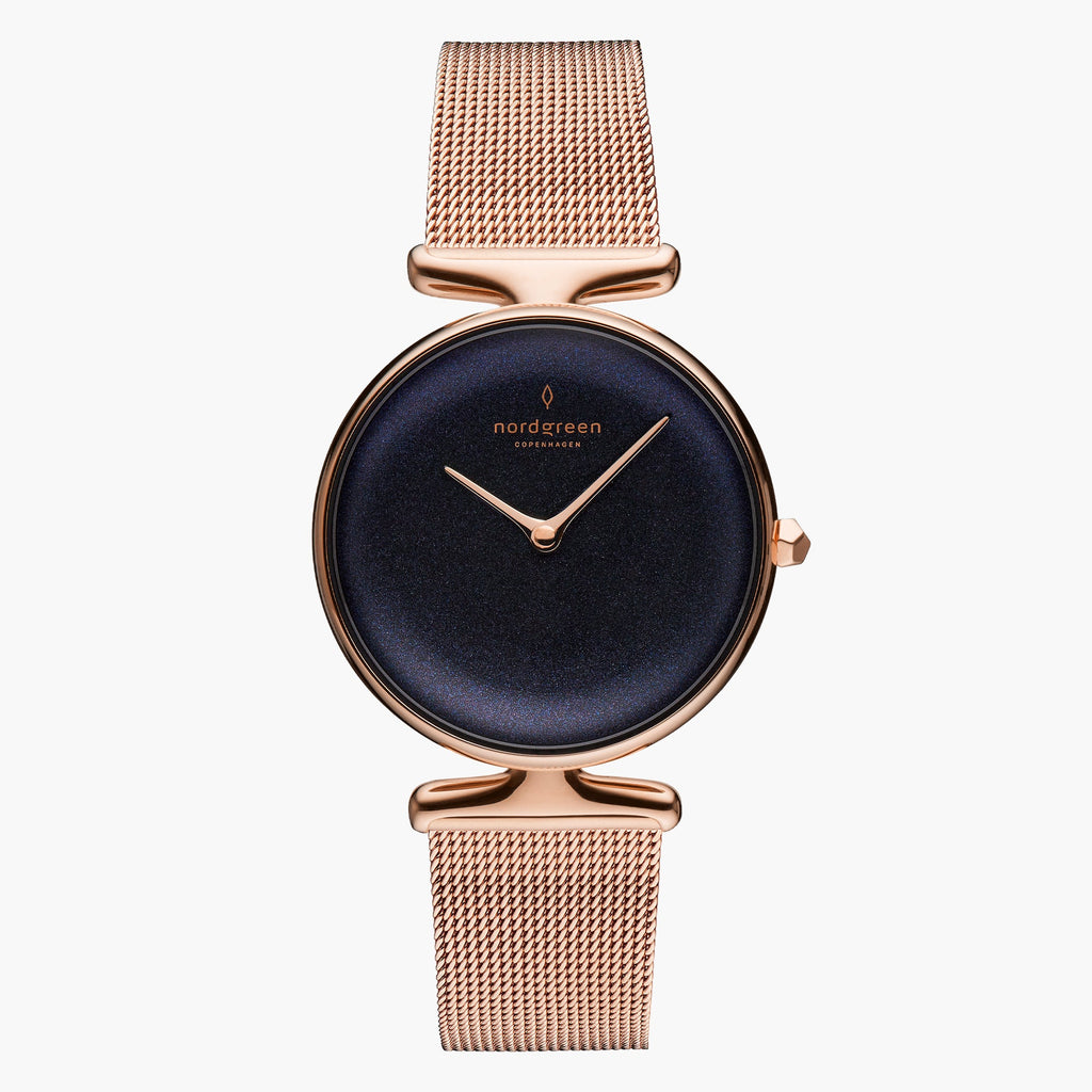 UN28RGMERORB UN32RGMERORB &Unika rainbow black dial women's watch in rose gold with mesh strap