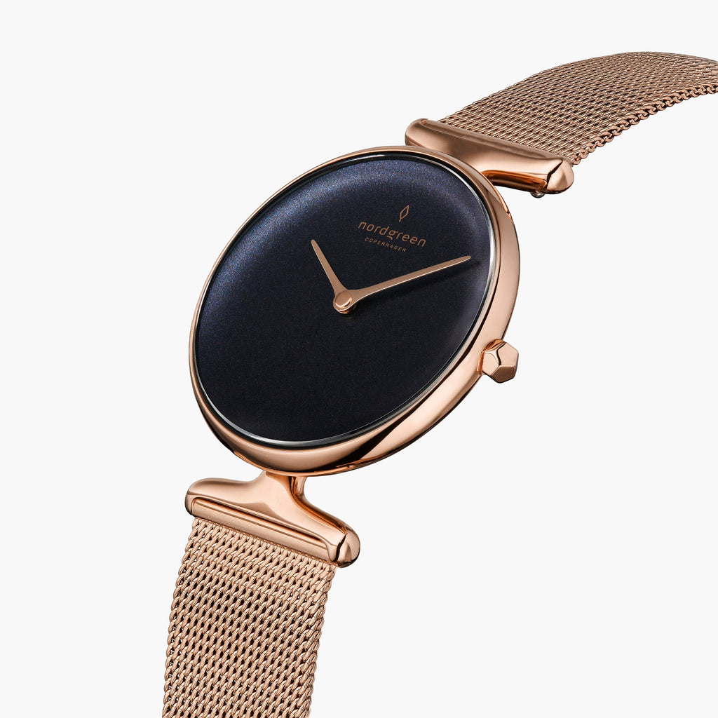 UN28RGMERORB UN32RGMERORB &Unika rainbow black dial women's watch in rose gold with mesh strap