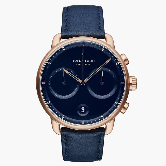 PI42RGLENANA &Men's blue dial watches in rose gold with blue leather straps