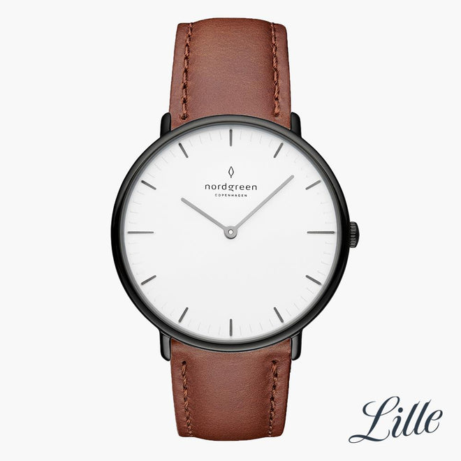 NR32GMLEBRXX NR28GMLEBRXX &Native gunmetal watch women's with brown leather straps