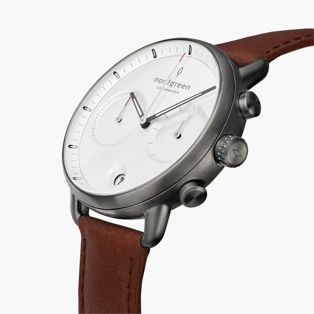 Pioneer - BUNDLE White Dial Gun Metal | Gun Metal 3-Link / Black / Brown Leather Straps