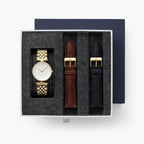 Unika Gift Set - White Dial Gold with 2 Additional Strap